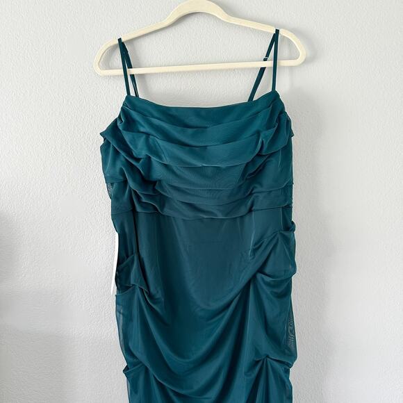 Azazie Teyana Womens Bridesmaid Maxi Dress Peacock Teal Blue Color Size A 20 - Picture 1 of 16
